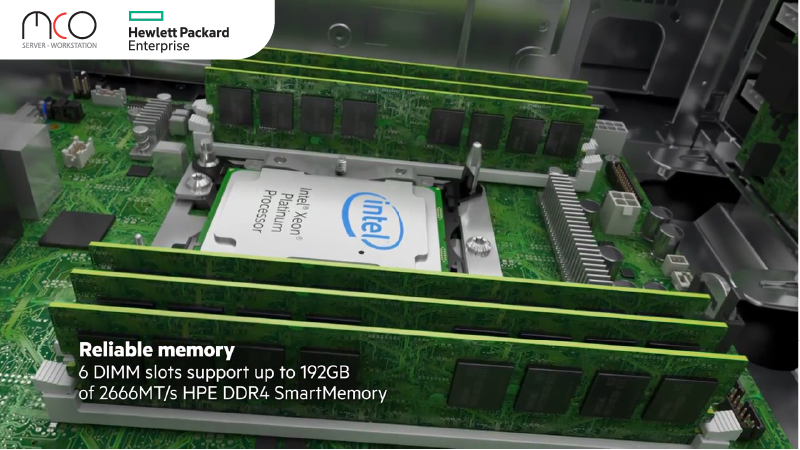 Hỗ trợ 6 DIMM (khe cắm Ram) DDR4 HPE Smart tổng dung lượng 192GB.